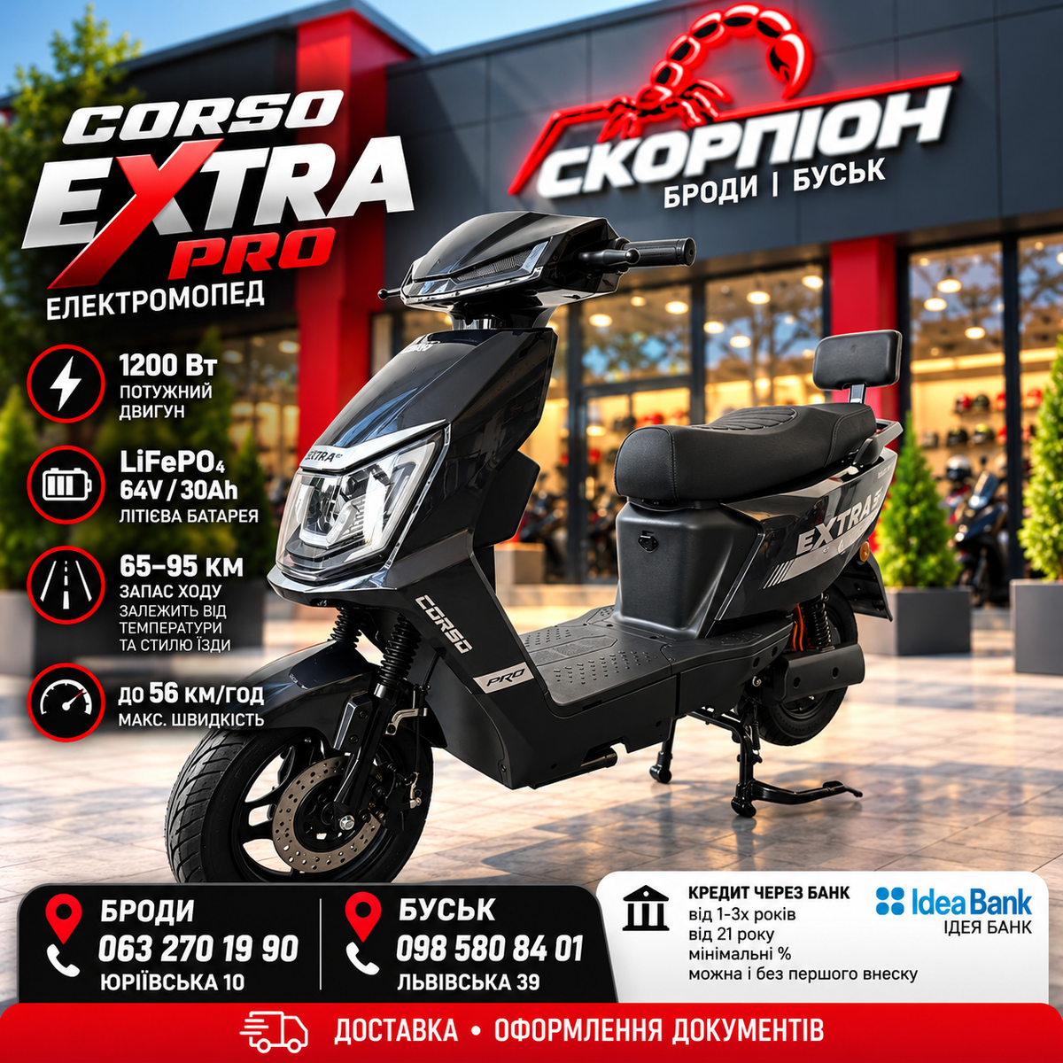 CORSO EXTRA XT-672701 — електромопед LiFePO₄ 64 В 30 А·год