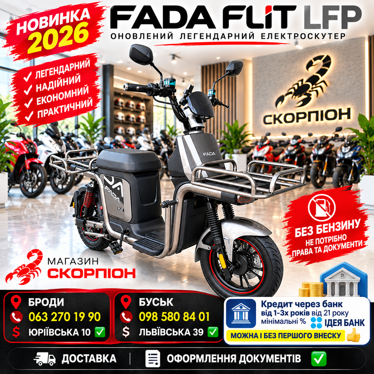 FADA FLiT LFP 2026 — електроскутер LiFePO₄ 72V 45Ah
