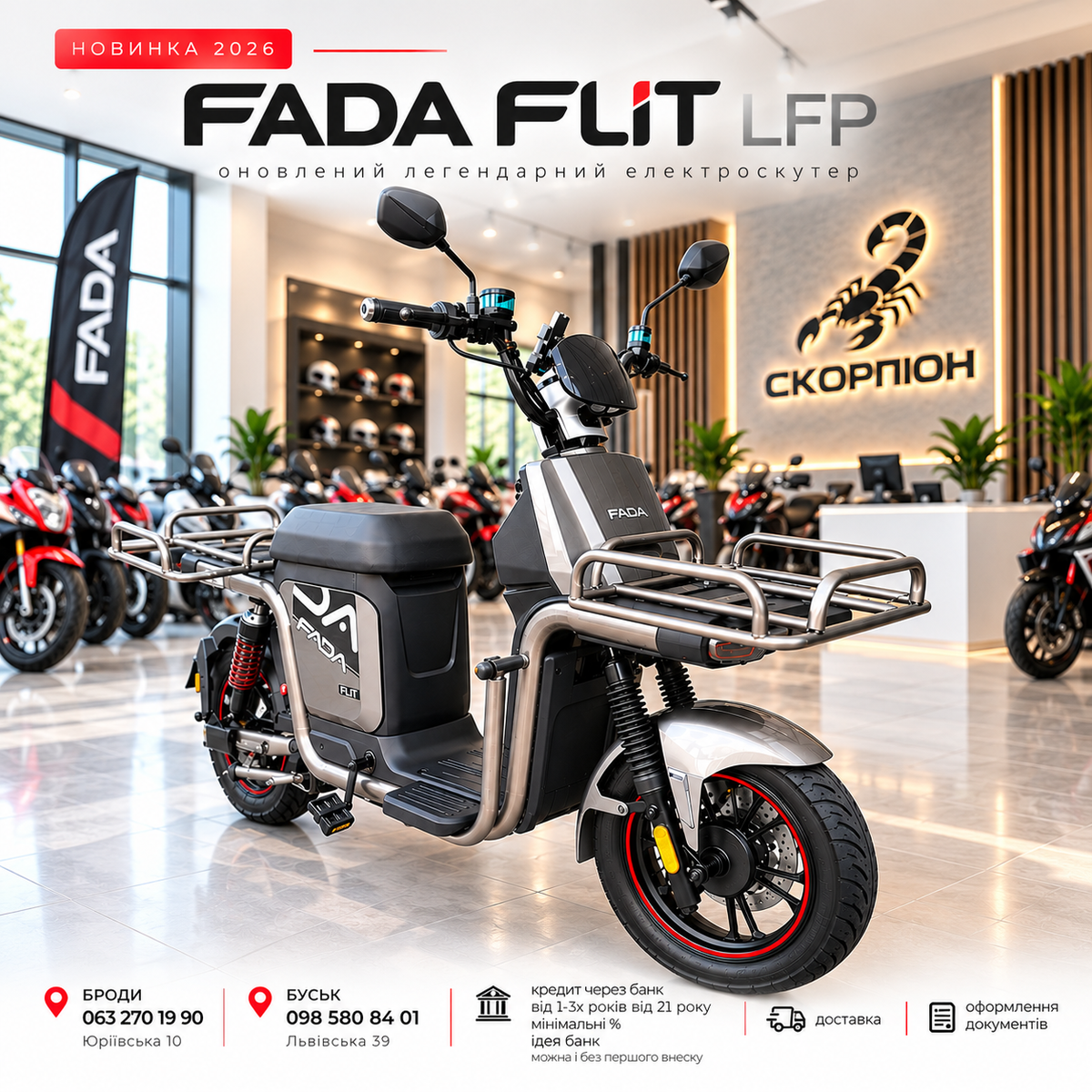 FADA FLiT LFP 2026 — електроскутер LiFePO₄ 72V 45Ah