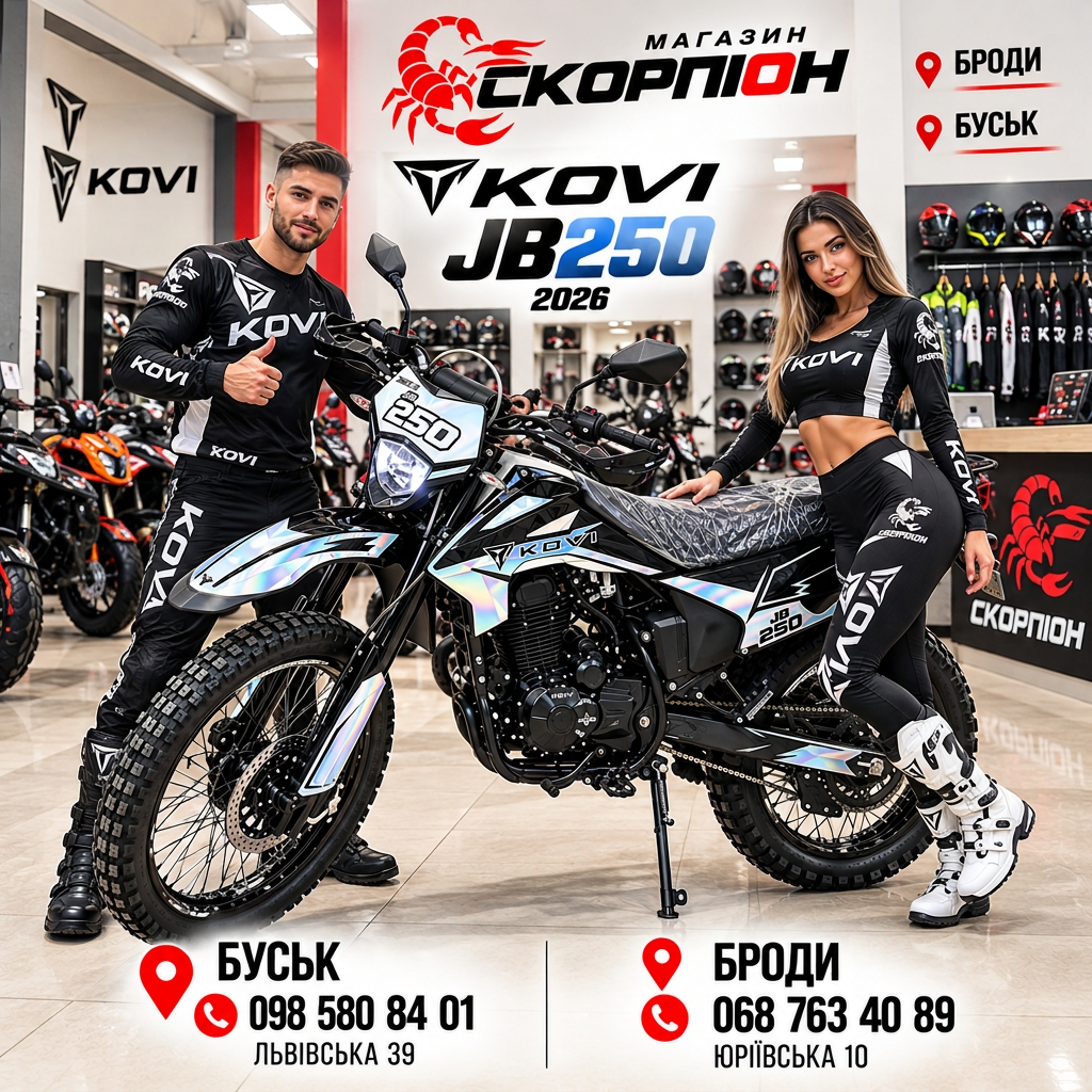 KOVI JB250 2026 у магазині Скорпіон — світліша рекламна обкладинка